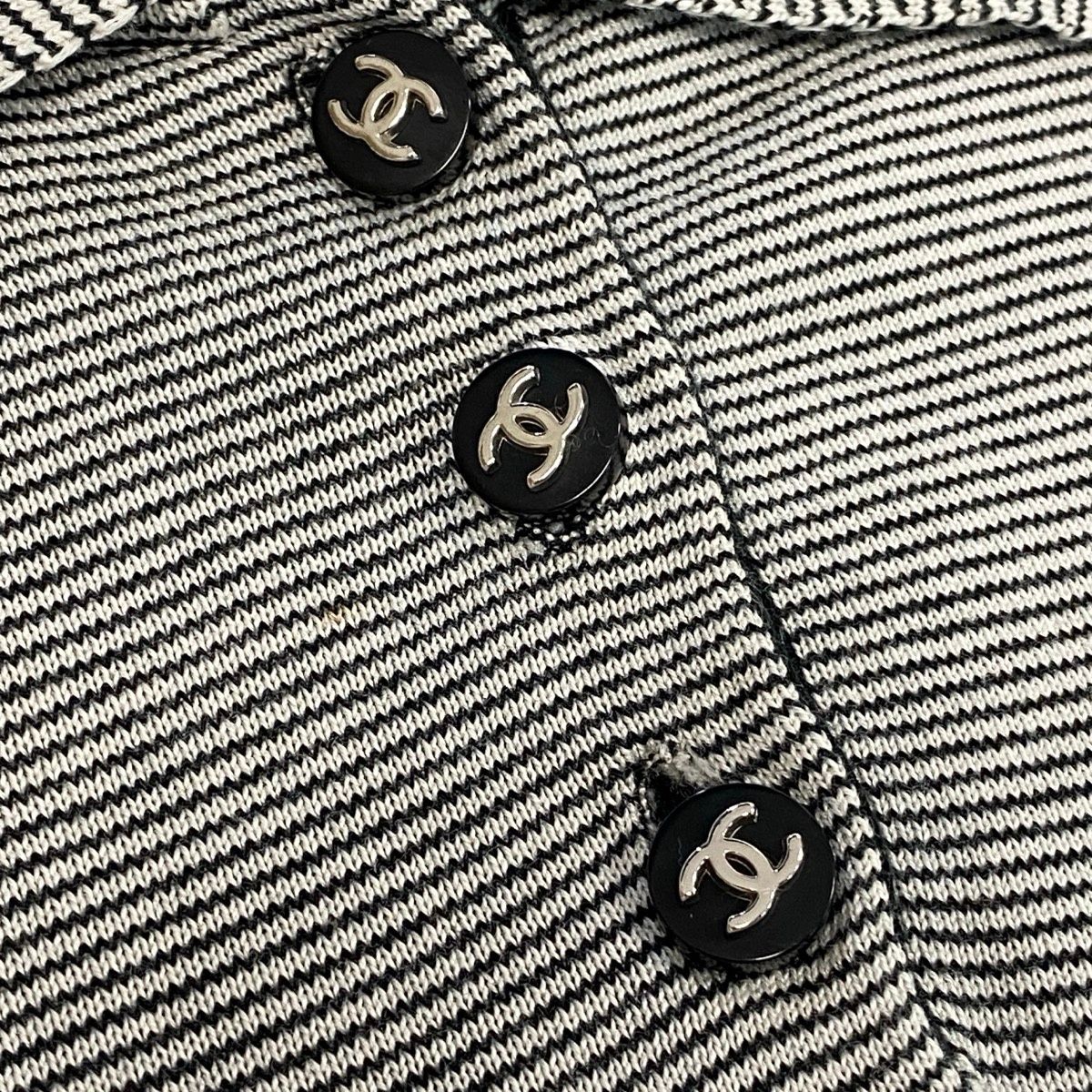 Chanel Boutique CC Logo Button Short Sleeve Polo Shirt Border 38 Black White — view 7