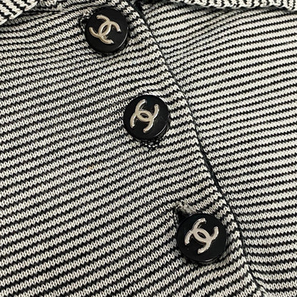 Chanel Boutique CC Logo Button Short Sleeve Polo Shirt Border 38 Black White — view 7