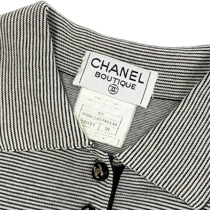 Chanel Boutique CC Logo Button Short Sleeve Polo Shirt Border 38 Black White — view 9