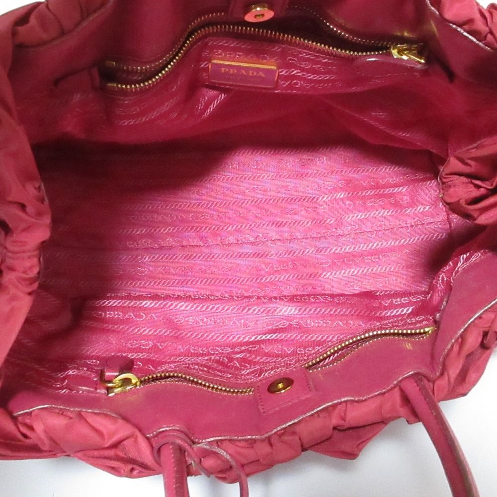 Prada Nylon Frill Gather Handbag Pink — view 6