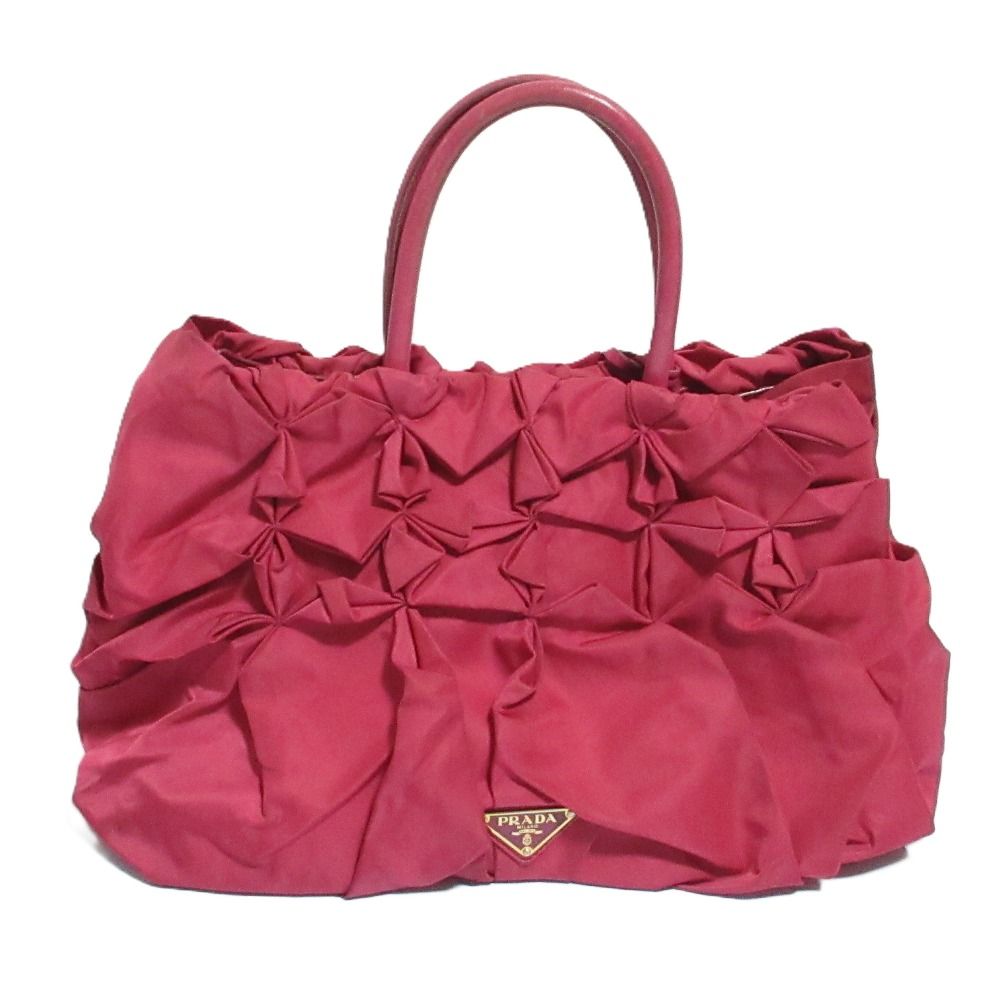 Prada Nylon Frill Gather Handbag Pink
