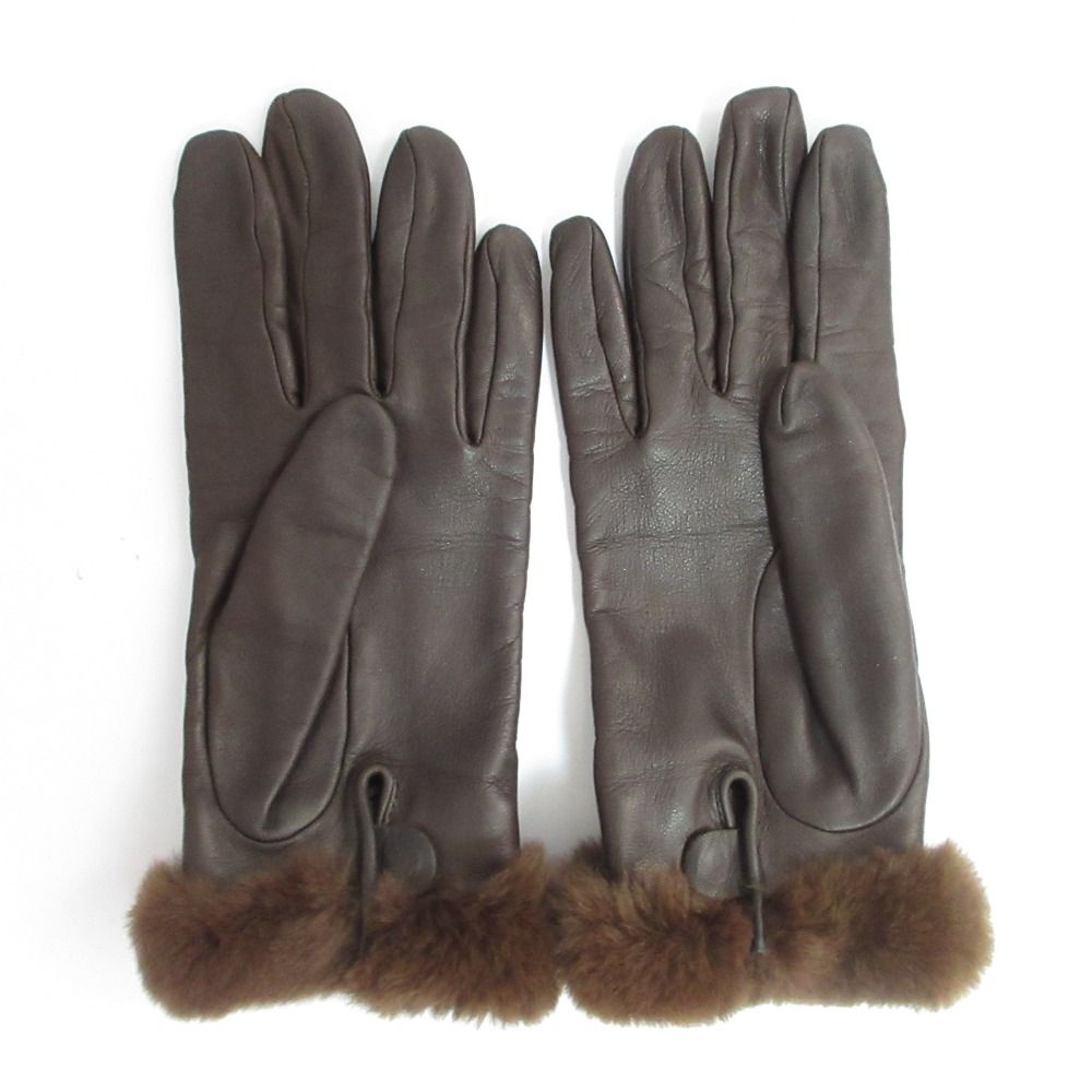 Hermes Princess Kelly Leather Gloves Mink 7 Dark Brown — view 3