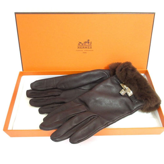 Hermes Princess Kelly Leather Gloves Mink 7 Dark Brown