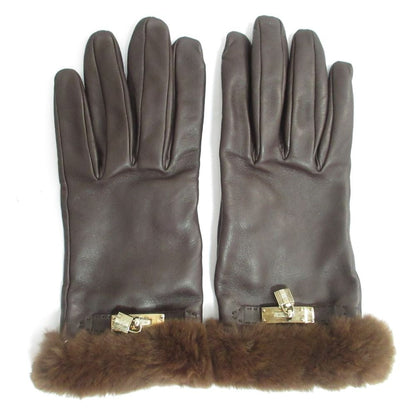 Hermes Princess Kelly Leather Gloves Mink 7 Dark Brown — view 2