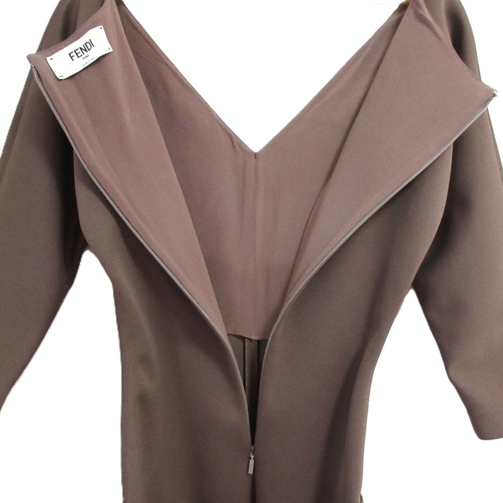 Fendi Square Buckle Narrow Belt Neck Dress Brown — view 4