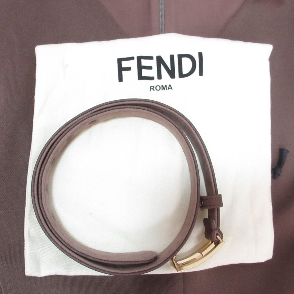 Fendi Square Buckle Narrow Belt Neck Dress Brown — view 8