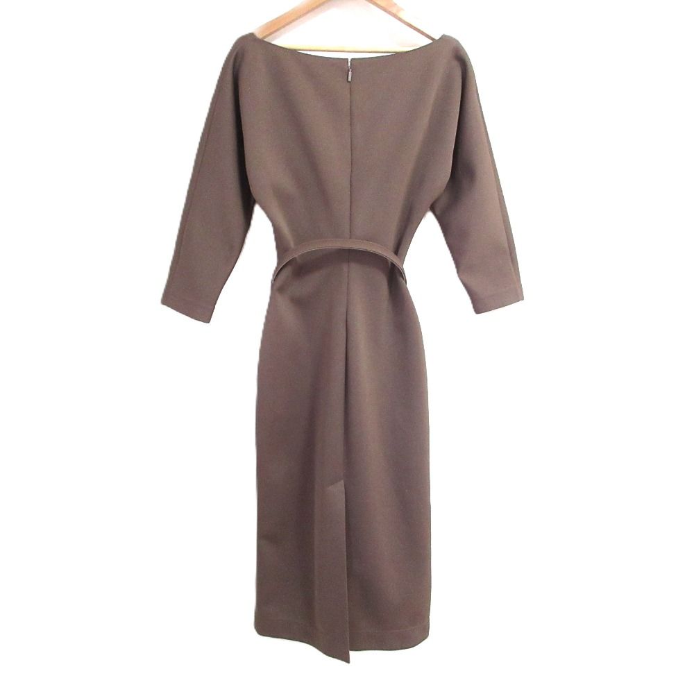Fendi Square Buckle Narrow Belt Neck Dress Brown — view 2