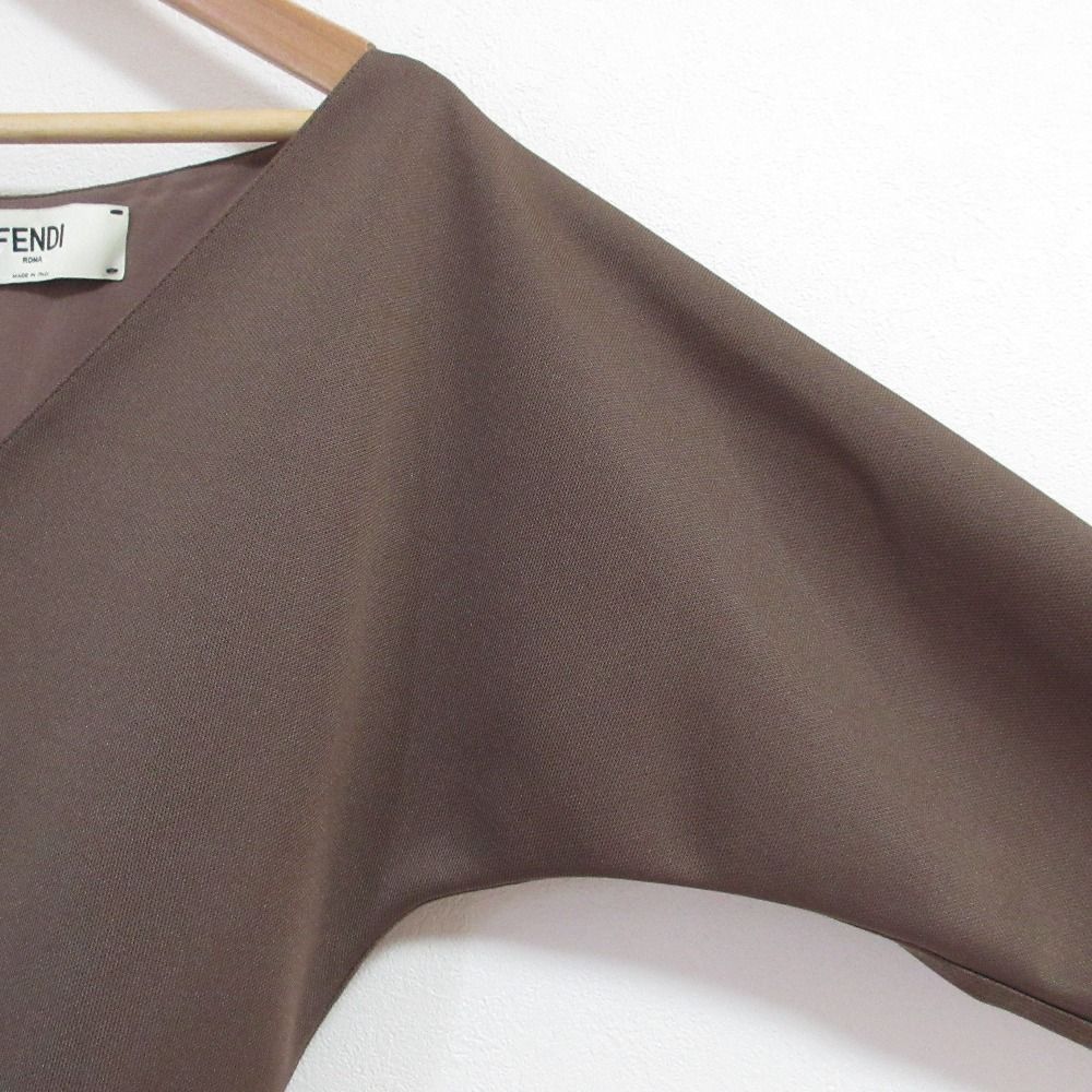 Fendi Square Buckle Narrow Belt Neck Dress Brown — view 5