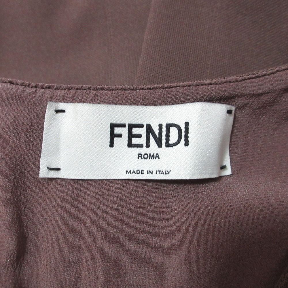Fendi Square Buckle Narrow Belt Neck Dress Brown — view 7