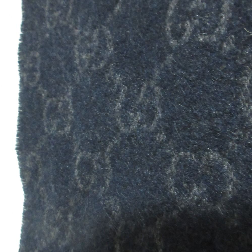 Gucci GG Pattern Cashmere Fringe Scarf Navy — view 4