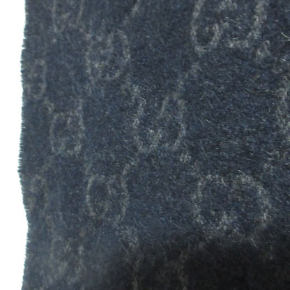 Gucci GG Pattern Cashmere Fringe Scarf Navy — view 4