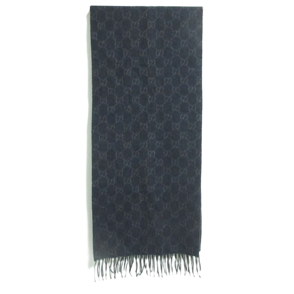 Gucci GG Pattern Cashmere Fringe Scarf Navy — view 3