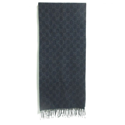 Gucci GG Pattern Cashmere Fringe Scarf Navy — view 3