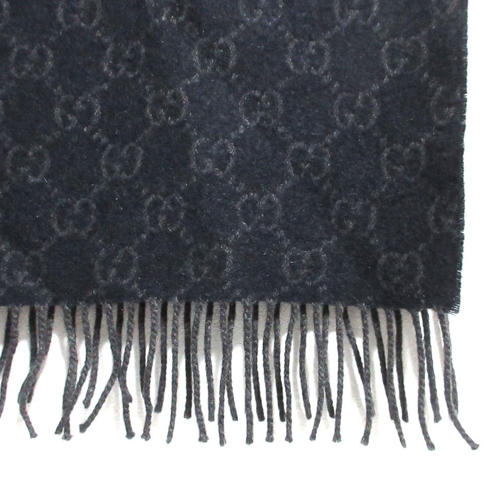 Gucci GG Pattern Cashmere Fringe Scarf Navy — view 6