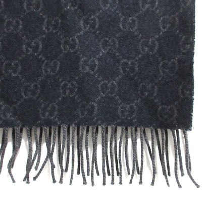 Gucci GG Pattern Cashmere Fringe Scarf Navy — view 6
