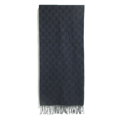 Gucci GG Pattern Cashmere Fringe Scarf Navy — view 2
