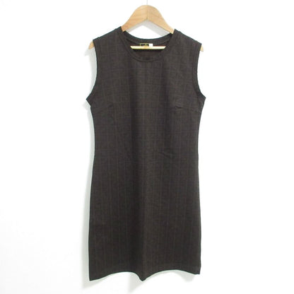 Fendi Vintage Zucca Pattern Stretch Above Knee Length Sleeveless Dress 44 Black