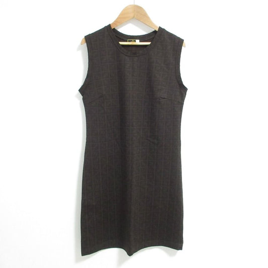 Fendi Vintage Zucca Pattern Stretch Above Knee Length Sleeveless Dress 44 Black