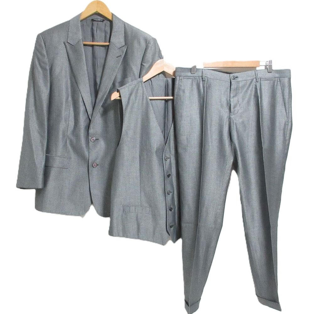 Dolce & Gabbana Herringbone Pattern Tailored Jacket Gilet Vest Trousers Pants