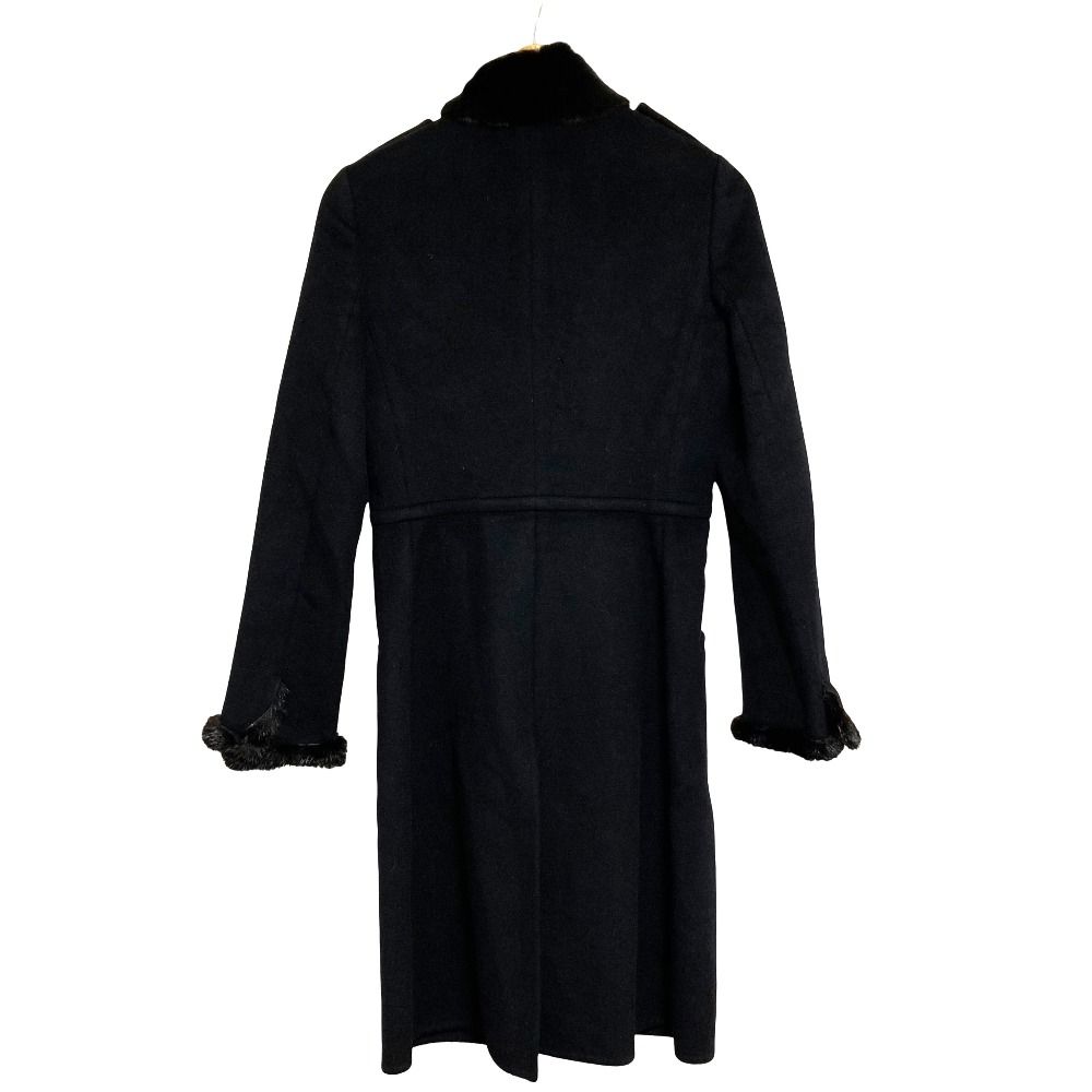 Prada Mink Trim Wool Angora Stand Color Coat 40 Black — view 2