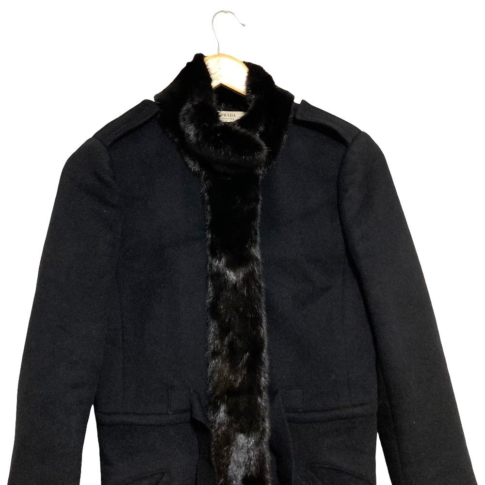Prada Mink Trim Wool Angora Stand Color Coat 40 Black — view 4