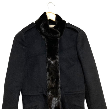 Prada Mink Trim Wool Angora Stand Color Coat 40 Black — view 4