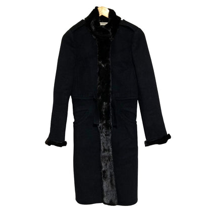Prada Mink Trim Wool Angora Stand Color Coat 40 Black