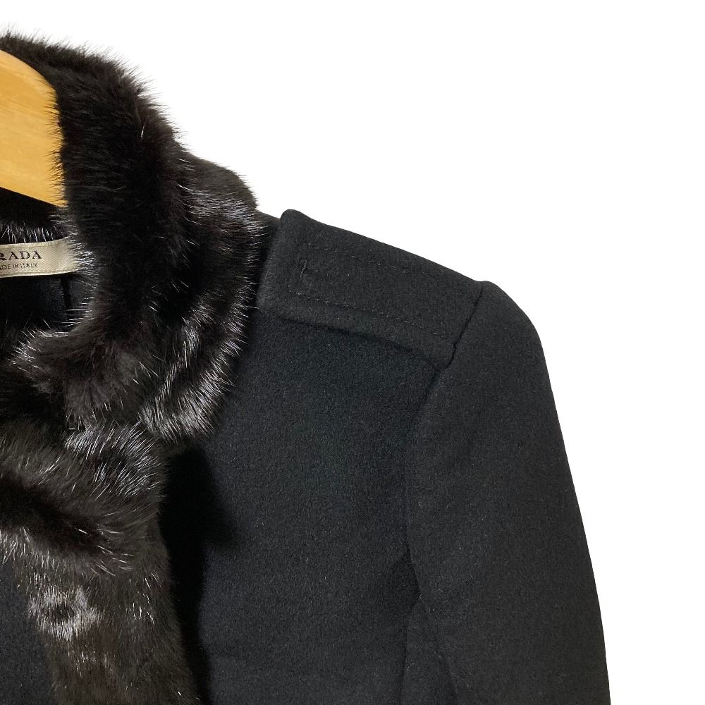 Prada Mink Trim Wool Angora Stand Color Coat 40 Black — view 7