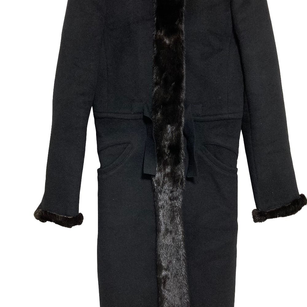Prada Mink Trim Wool Angora Stand Color Coat 40 Black — view 5