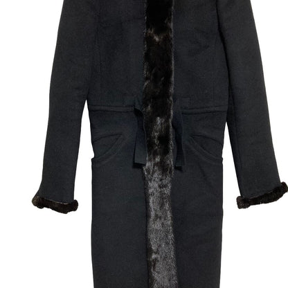 Prada Mink Trim Wool Angora Stand Color Coat 40 Black — view 5