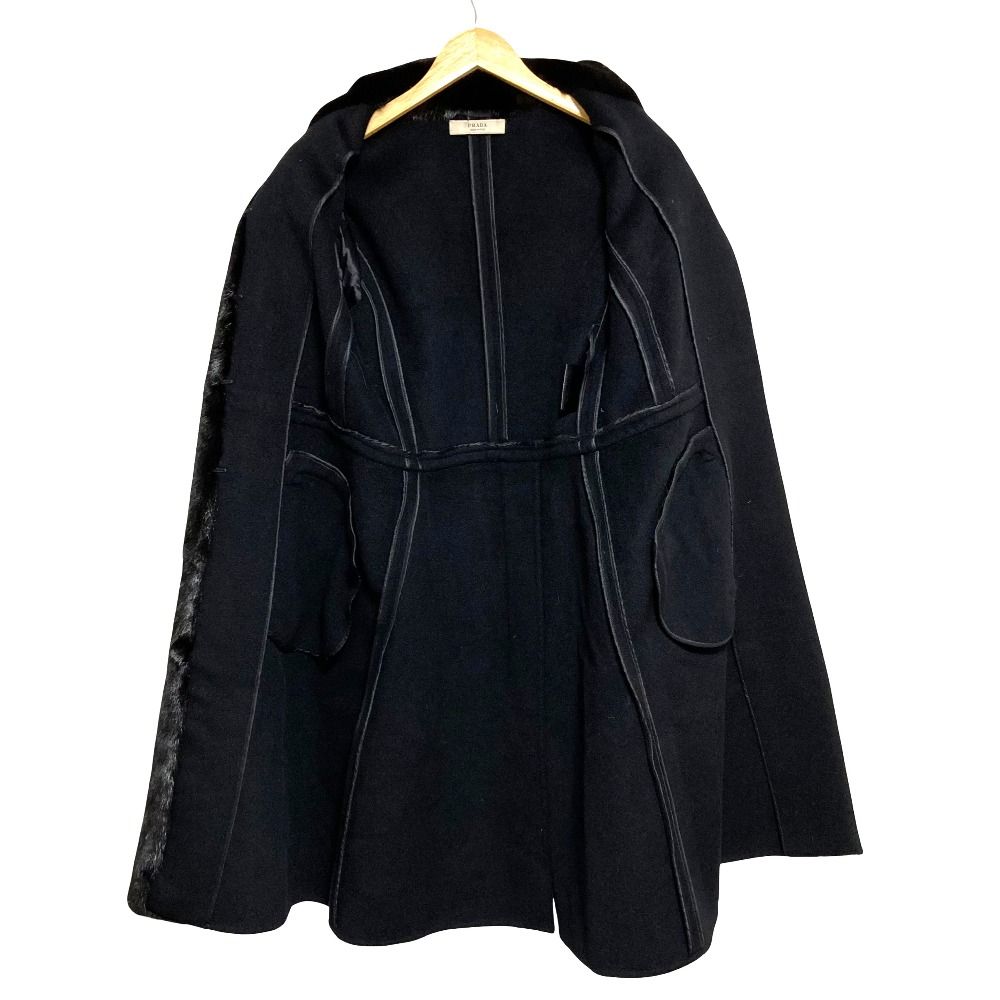 Prada Mink Trim Wool Angora Stand Color Coat 40 Black — view 3