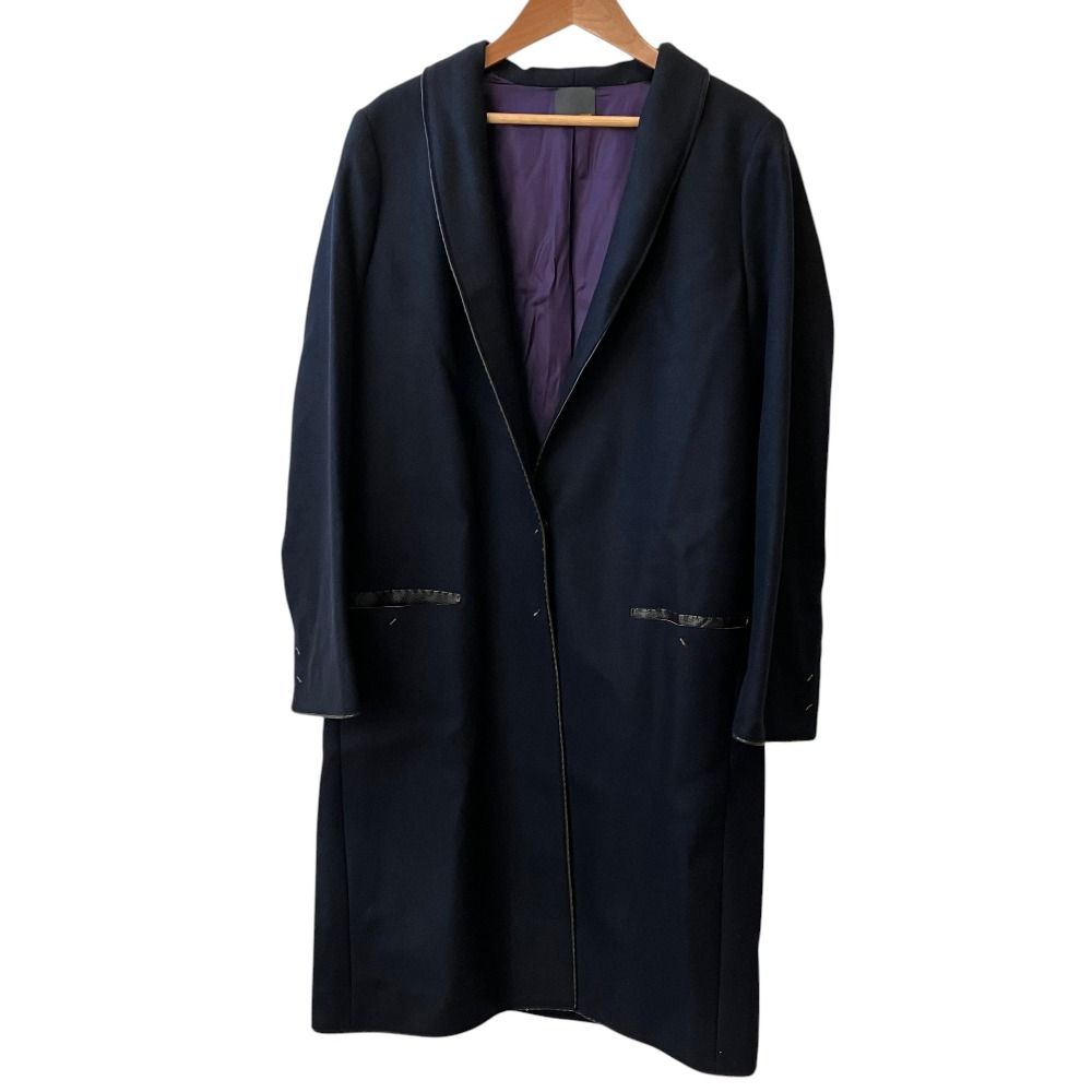 Fendi Leather Trim Shawl Color Chesterfield Coat 44 Navy