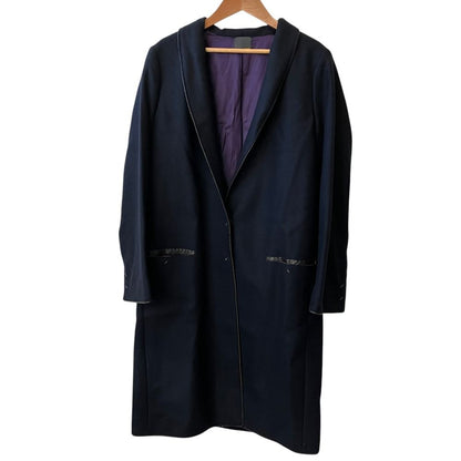 Fendi Leather Trim Shawl Color Chesterfield Coat 44 Navy