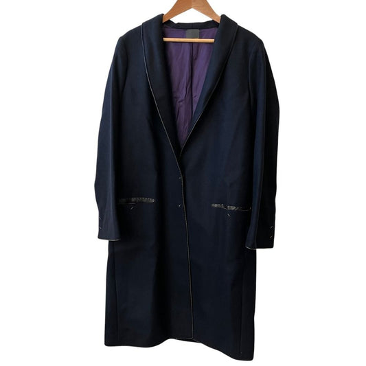 Fendi Leather Trim Shawl Color Chesterfield Coat 44 Navy