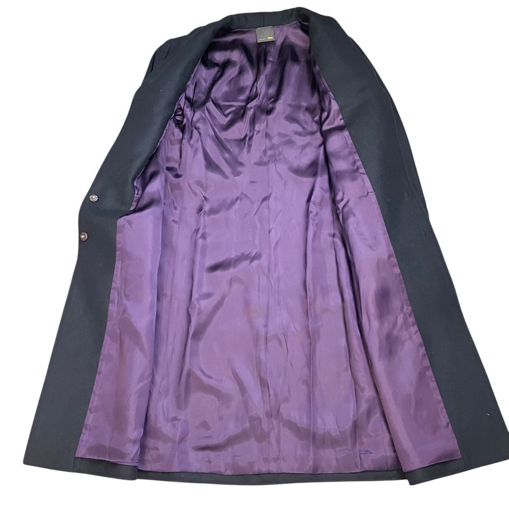 Fendi Leather Trim Shawl Color Chesterfield Coat 44 Navy — view 3