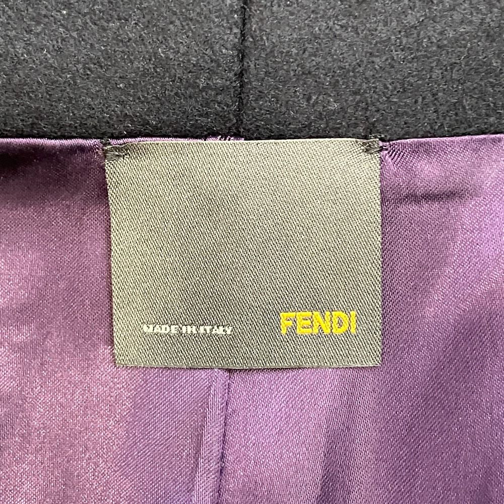 Fendi Leather Trim Shawl Color Chesterfield Coat 44 Navy — view 4