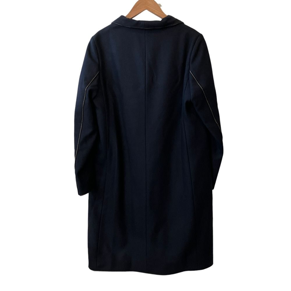 Fendi Leather Trim Shawl Color Chesterfield Coat 44 Navy — view 2