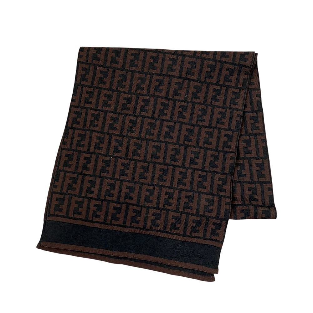 Fendi Vintage Zucca Pattern Knit Scarf Brown Black