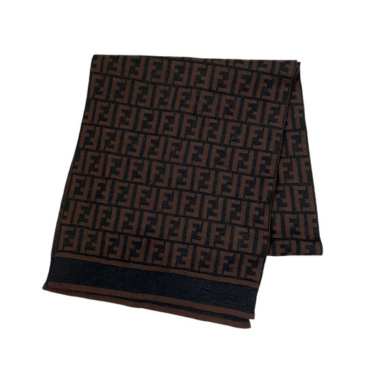 Fendi Vintage Zucca Pattern Knit Scarf Brown Black