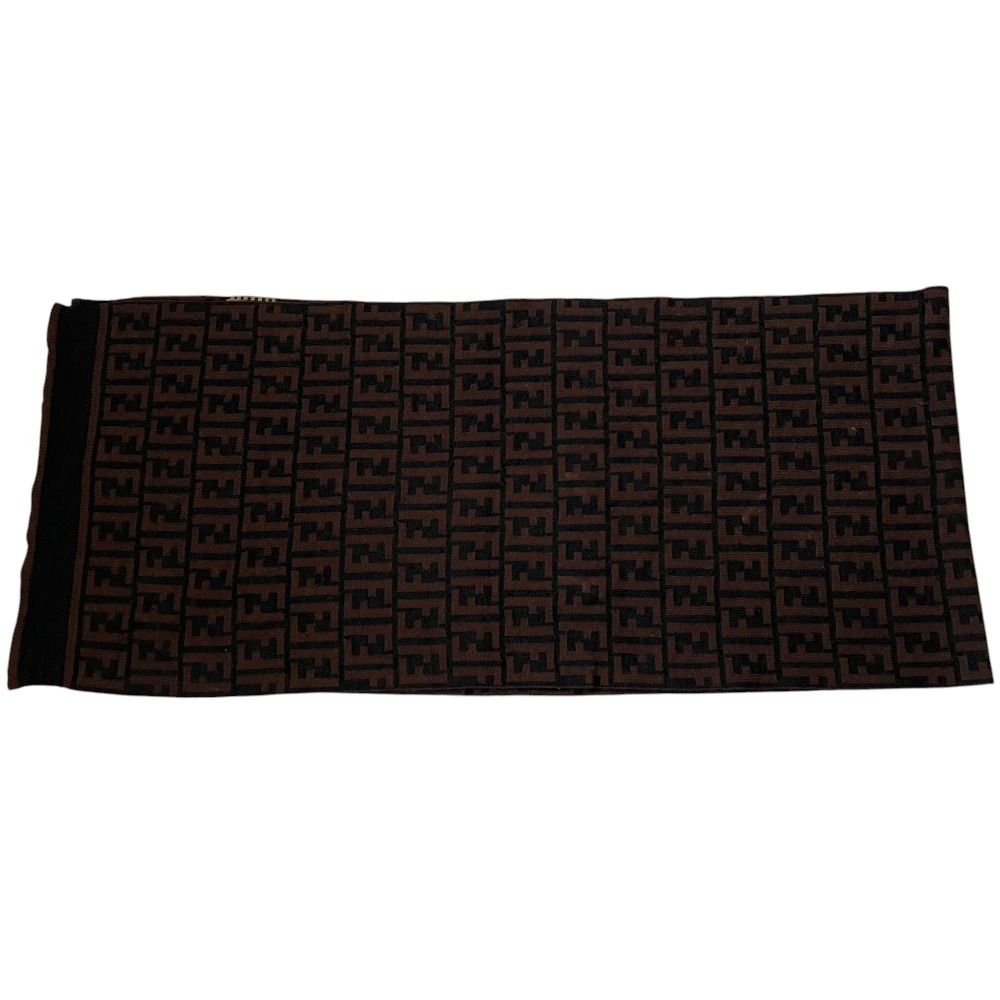 Fendi Vintage Zucca Pattern Knit Scarf Brown Black — view 2