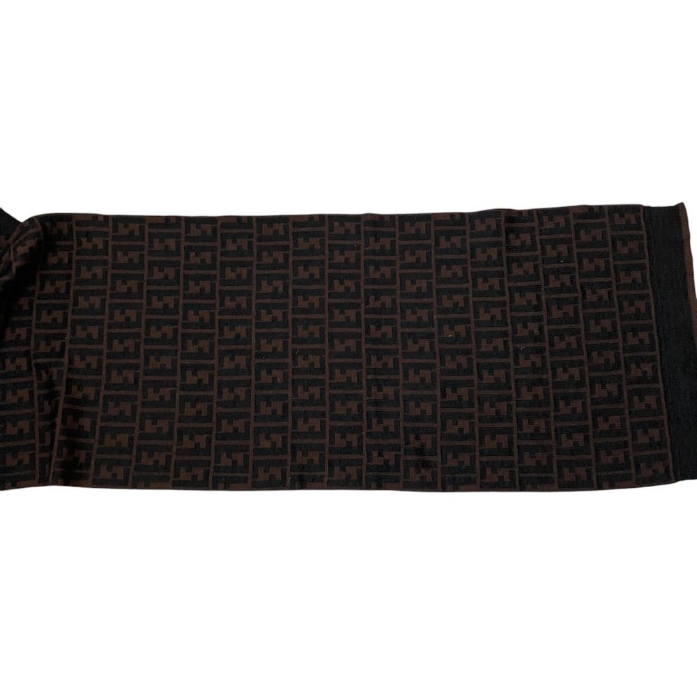 Fendi Vintage Zucca Pattern Knit Scarf Brown Black — view 4
