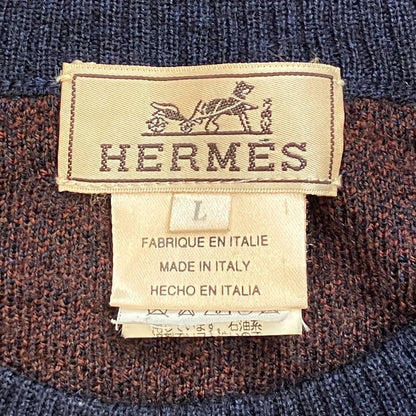 Hermes Vintage All Over Pattern Knit Sweater L Navy — view 3