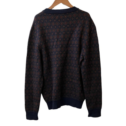 Hermes Vintage All Over Pattern Knit Sweater L Navy — view 2