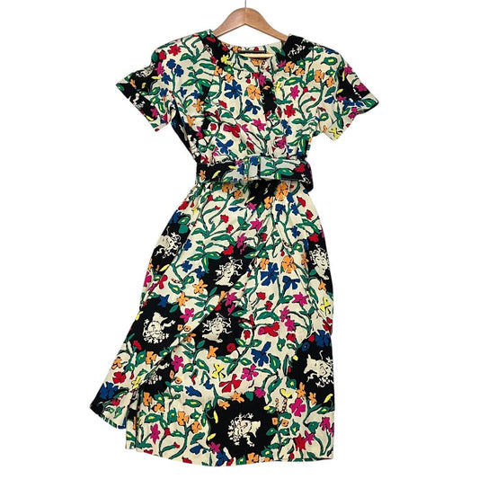 Fendi 365 Vintage Flower Print Silk Dress 44 Multicolor