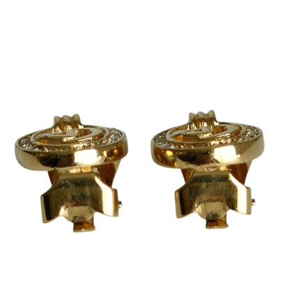 Dior CD Rhinestone Clip Earrings Gold — view 2