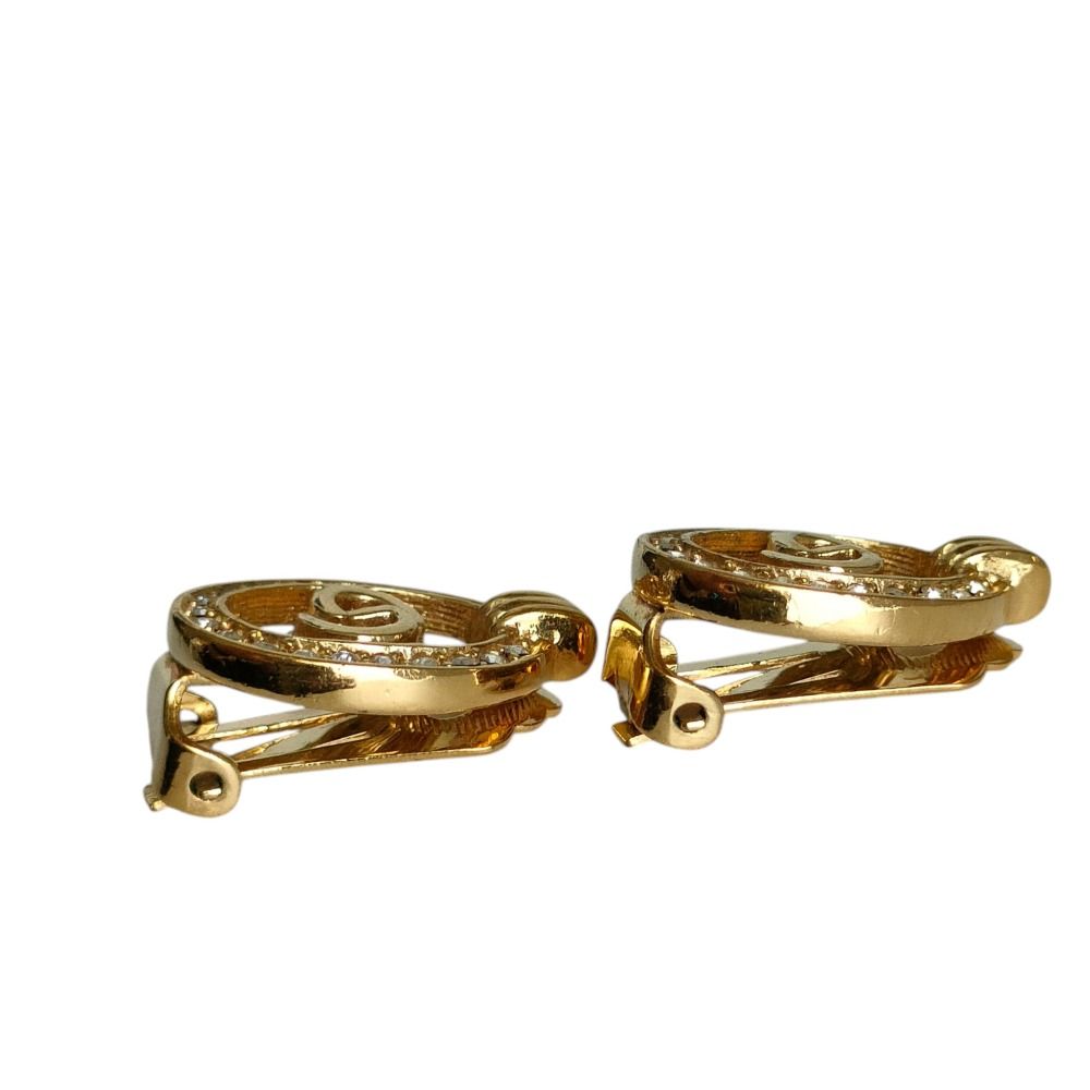 Dior CD Rhinestone Clip Earrings Gold — view 3