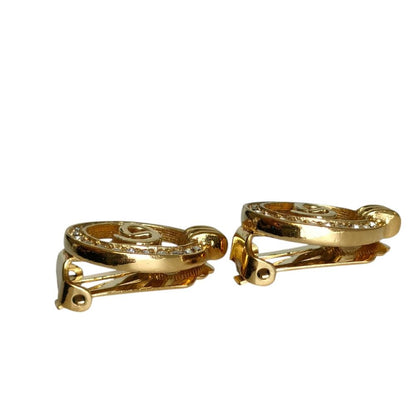 Dior CD Rhinestone Clip Earrings Gold — view 3