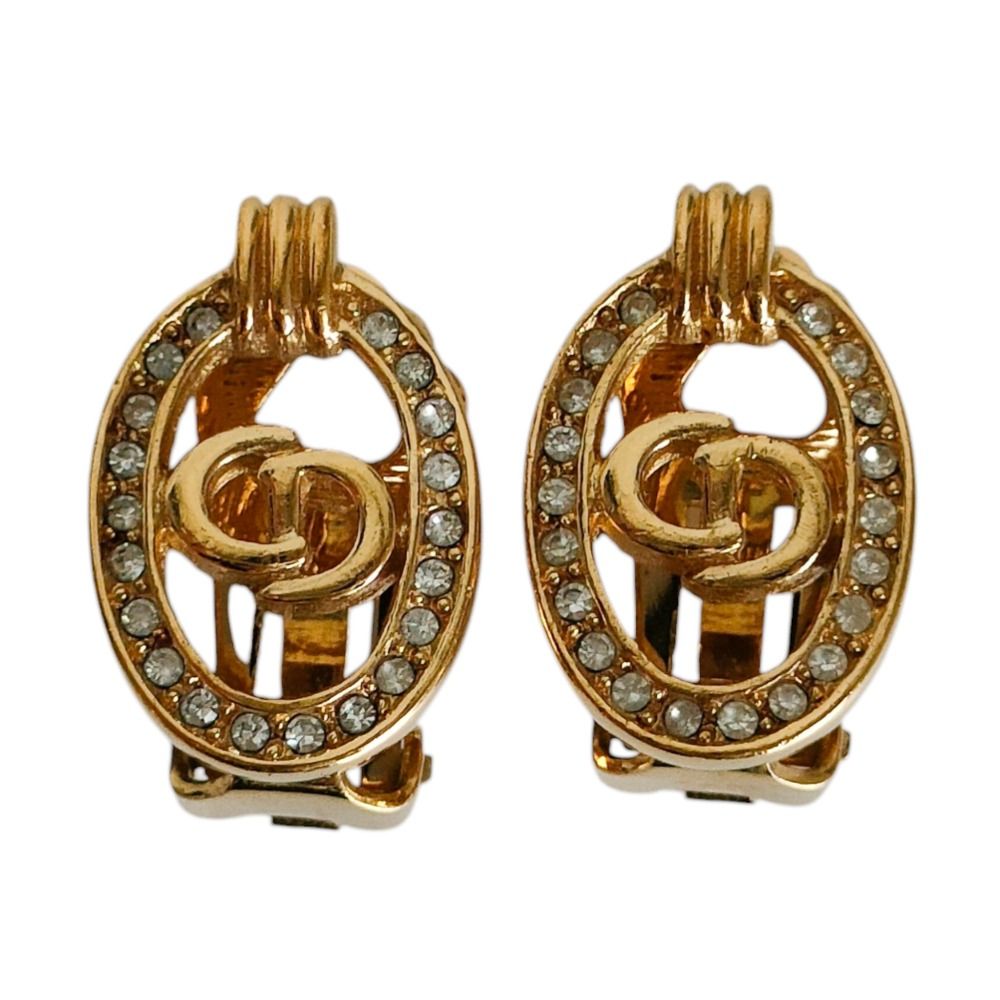 Dior CD Rhinestone Clip Earrings Gold