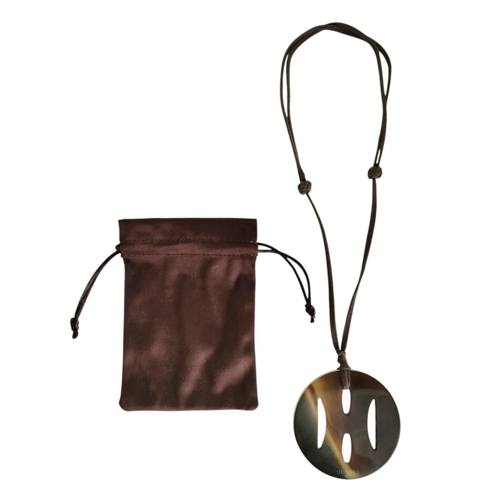 Hermes Tonkin Buffalo Horn Cord Necklace White Brown — view 7
