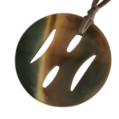 Hermes Tonkin Buffalo Horn Cord Necklace White Brown